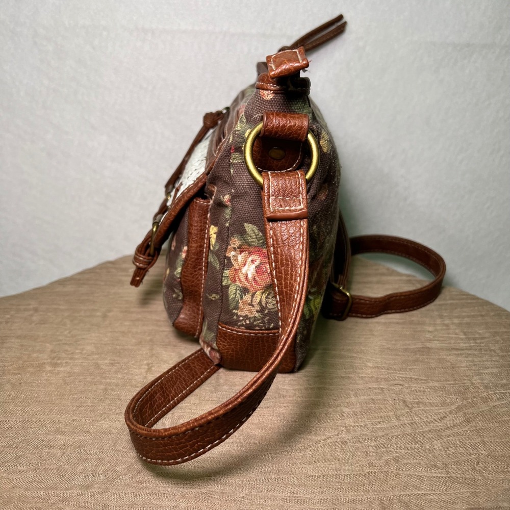 Floral Canvas Crossbody Brown Lace Trim 90s Nostalgia Y2K Cottagecore Boho Bag - Picture 5 of 13